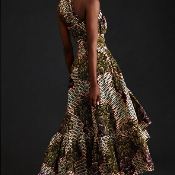 Sika One-Shoulder Green Patterned Ruffle Maxi Dress - Picture 2 of 6